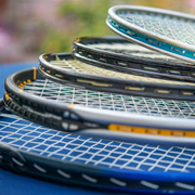 Freshly strung tennis rackets